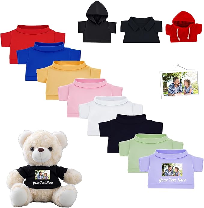 Personalized Teddy Bear Clothes with Name Photo, Custom Stuffed Animal Clothing Fit 8-16inch Stuffed Bear Clothes, Personalized Doll Clothing Make Your Own Plush Doll Shirt