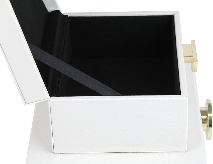 HofferRuffer Faux Leather Jewelry Boxes, Decorative Boxes Storage Accessory Organizer with Gold Hardware Decor, Classic Vegan Leather Set of 2 Pieces (White)