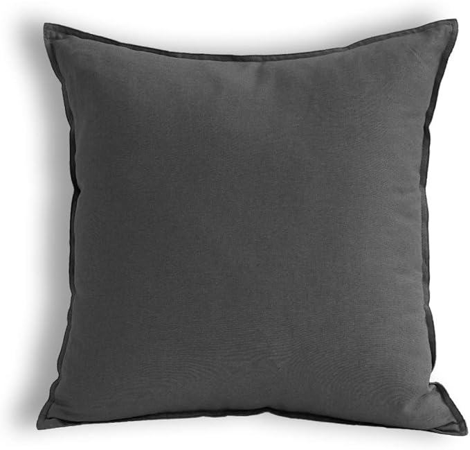 Jeanerlor Cotton Linen Soft Soild Decorative Square Throw Pillow Covers Natural Set Cushion Case for Children Kid Baby 24 x 24 Inch 60 x 60cm, Dark Grey