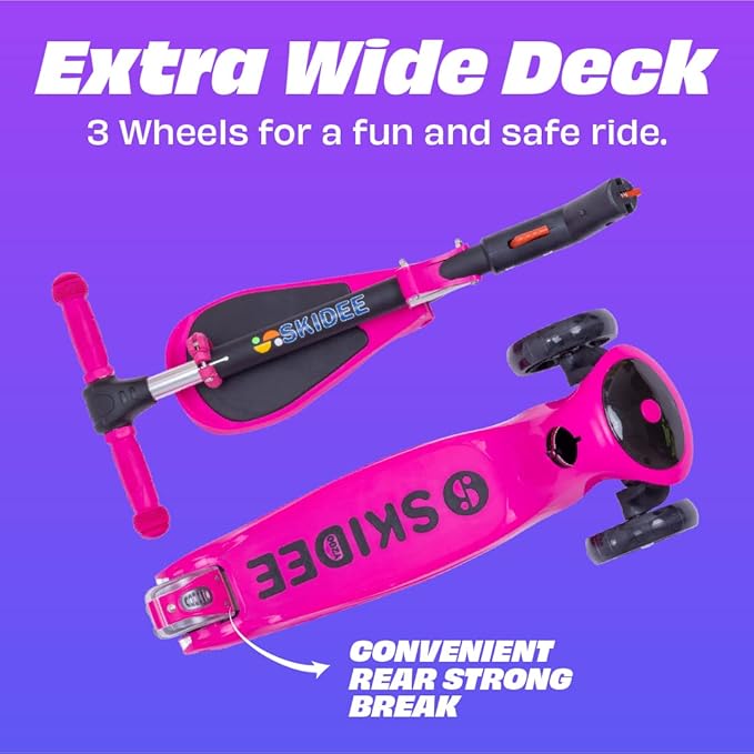 SKIDEE Kick Scooter for Kids Foldable 3 Wheel Scooter with Lean-to-Steer, Adjustable Height, Removable Seat & LED Light Wheels | Toddler Scooter Up to 12 Year Old Boys/Girls