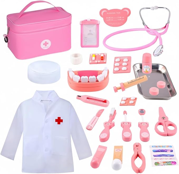 Doctor Kit for Kids, 32 Pcs Pretend Playset for Toddlers, Doctor kit for Toddlers 3-5, with Medical Bag, Stethoscope and Other Accessories, for Boys and Girls Fun Role Playing Game