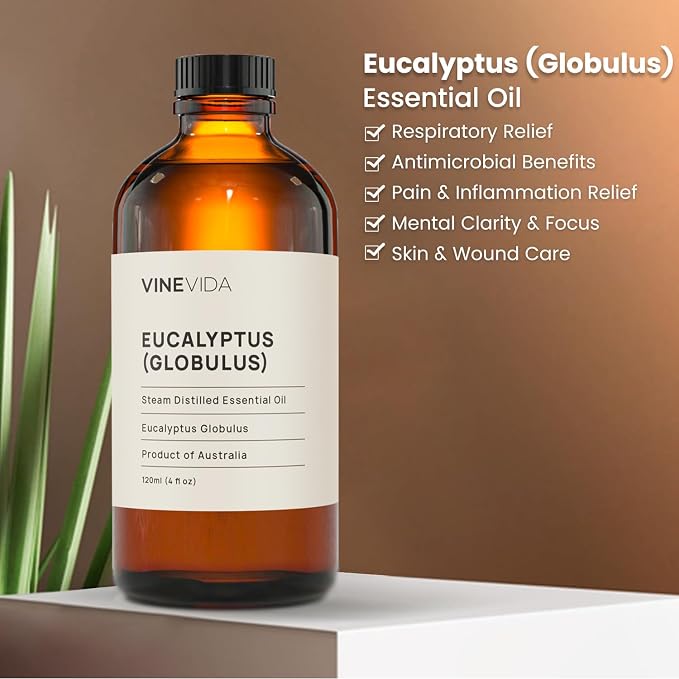 VINEVIDA Eucalyptus Essential Oil 4 oz - Undiluted Eucalyptus Oil 4 oz - Eucalyptus Candle Oil Scent - DIY Candle Scents for Candlemaking - Bulk Essential Oil for Soap Making