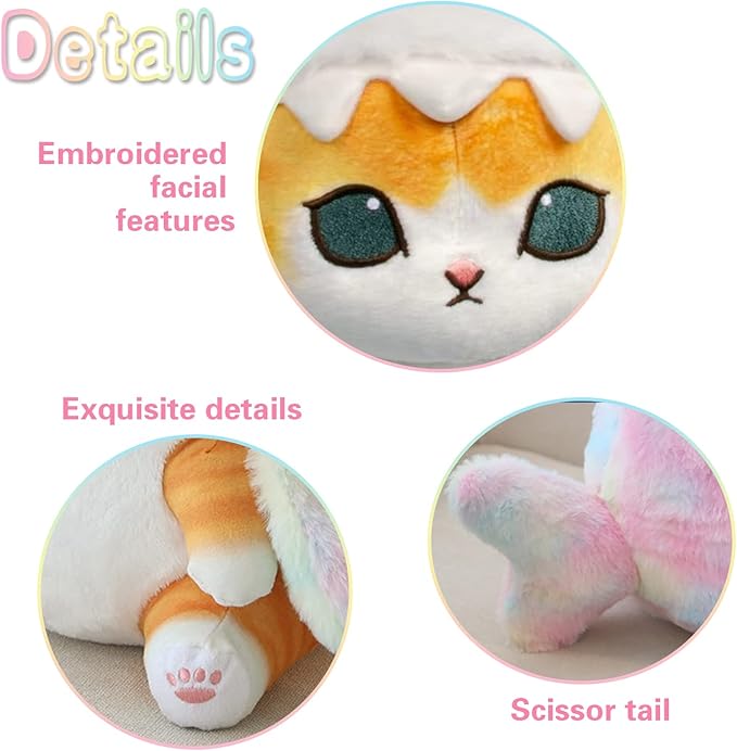 Kawaii Shark Cat Plush Toy Stuffed Animal Doll, Cute Soft Pillow Stress Release Hugs Toys Christmas Halloween Birthday Gifts for Kids Boys Girl Best Gift (Colorful - Yellow,19 inch)