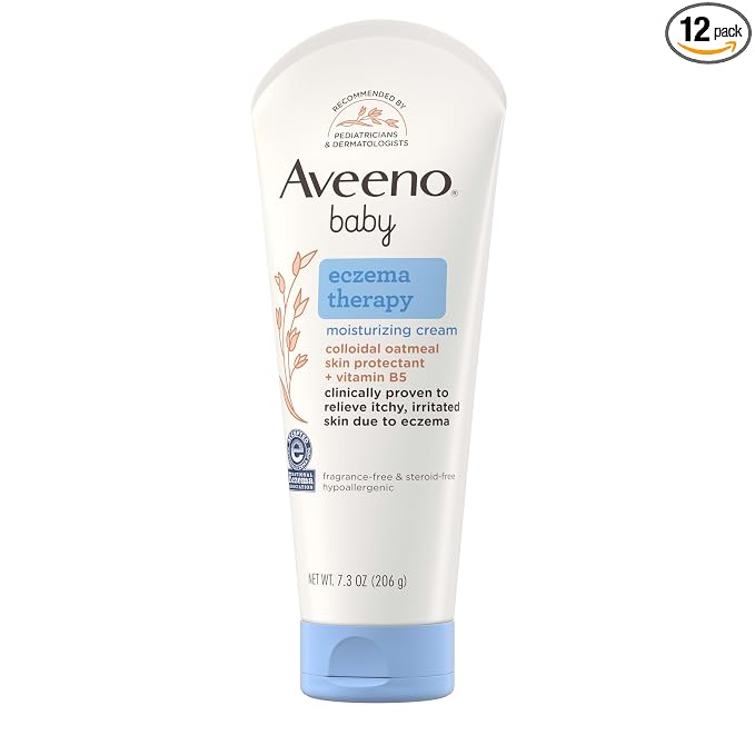 Aveeno Baby Eczema Therapy Moisturizing Cream, Natural Colloidal Oatmeal & Vitamin B5, Baby Eczema Cream for Dry, Itchy, Irritated Skin Due to Eczema, Paraben- & Steroid-Free, 7.3 oz (Pack of 12)