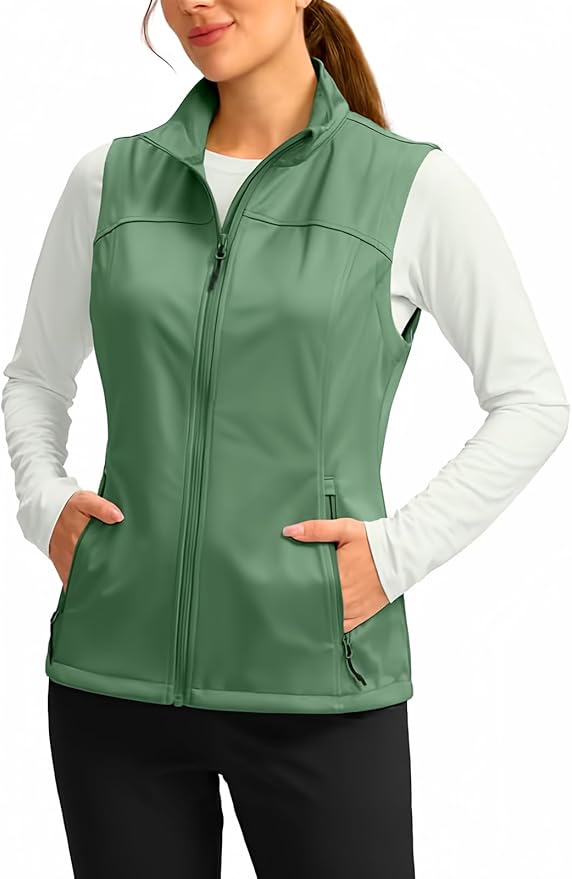 Soothfeel Women's Vest with Zipper Pocekts Lightweight Softshell Sleeveless Jacket Hiking Travel Golf Running Vest for Women