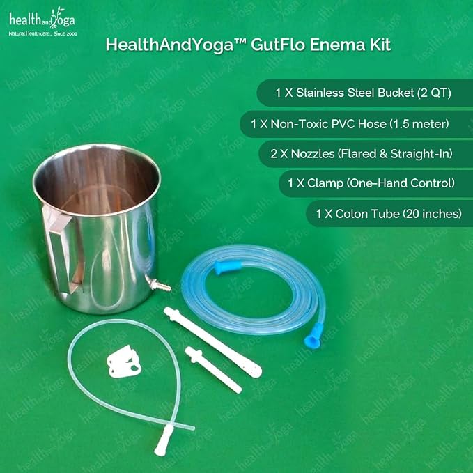HealthAndYoga(TM) Stainless Steel Enema Kit with Complete Tubing - 2 Quart Container No Latex