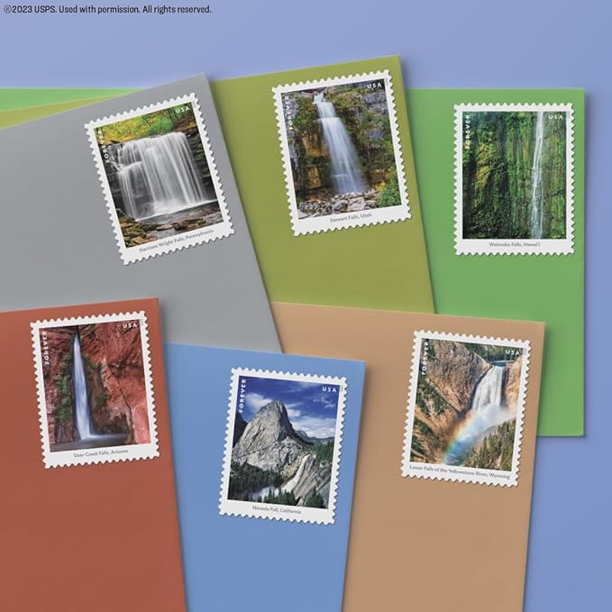 Waterfalls (5 Sheets of 12) Forever Postage Stamps US Postal First Class Nature Rock River Park Party Announcement Celebration Anniversary Wedding 2023 Scott #5800