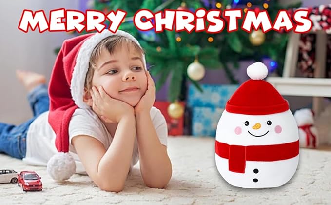 Snowman Plush Toy Snowman Stuffed Animal Cute Christmas Snowman Plushies Pillow Soft Plushie Doll Gifts for Kid Decor, Christmas Snowman Plush(11 Inch)