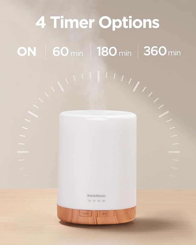 InnGear 100ML Essential Oil Diffuser & 300ML Premium 5-in-1 Ultrasonic Aromatherapy Diffusers, Scent Humidifier Aroma Diffuser Vaporizer Auto-Off Timer for Room Office Home