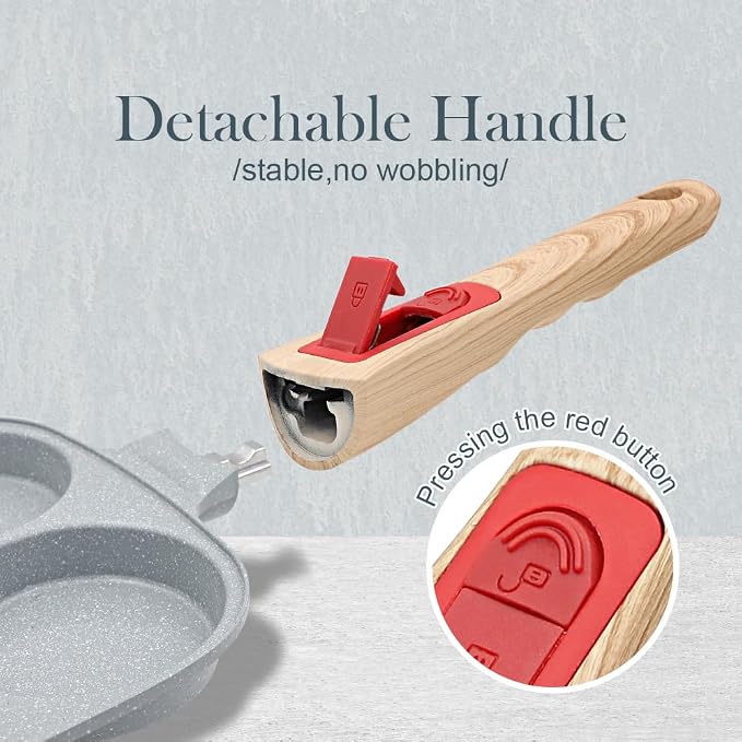 Ceramic Egg Frying Pan with Lid, Nonstick 4 Cup Fried Egg Pan - Blue | Detachable Handle, Omelette Pan Induction Compatible