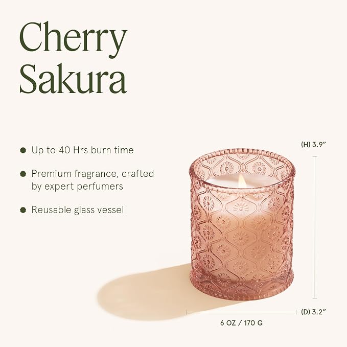 LA JOLIE MUSE Cherry Sakura Scented Candles for Home, Natural Soy, 40 Hrs | Luxury Pink Jar Candle, Clean Non Toxic, Gifts for Women, Decorative Japanese Floral Candles for Candle Wamer, Pretty Candle