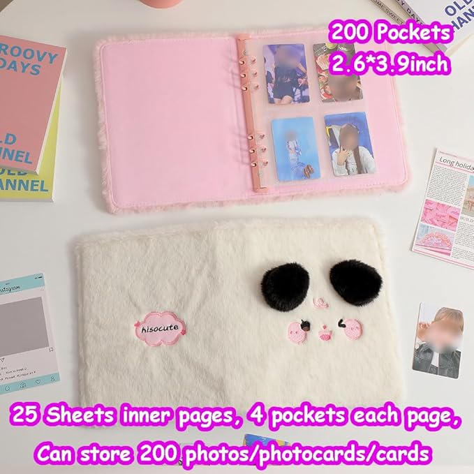 Kpop Photocard Binder with 6 Stickers Sheet & 50 Shinning Protective Sleeves Kpop Photocard Holder Book with Kpop Photocard, A5 Binder Photocard Album 30 Inner Pages with 240 Pockets (Whiteplush)