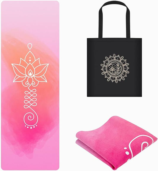Foldable Yoga Mat, Non-slip Suede Fitness Mat With Carry Bag for Hot Yoga, Exercise, Pilates, 1.5mm Thick Lightweight Exercise Yoga Mat for Women