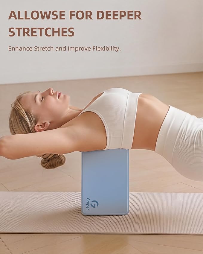 Gruper Yoga Blocks 2 Pack, 9"x6"x3" Exercise Blocks High-Density EVA Foam Blocks with Soft Non-Slip Surface, Lightweight Yoga Props for Yoga Pilates Meditation & Stretching