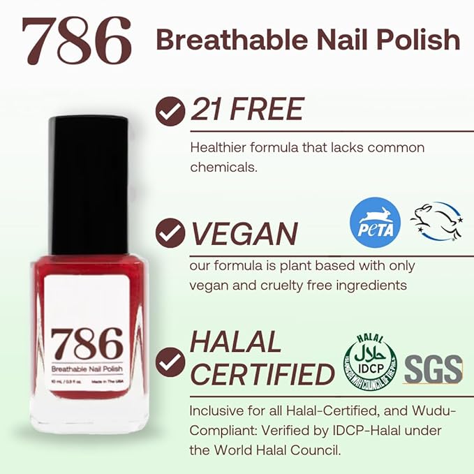 786 Cosmetics Breathable Nail Polish - Halal, Vegan, Cruelty-Free, 11-Free, Fast-Drying (Petra)
