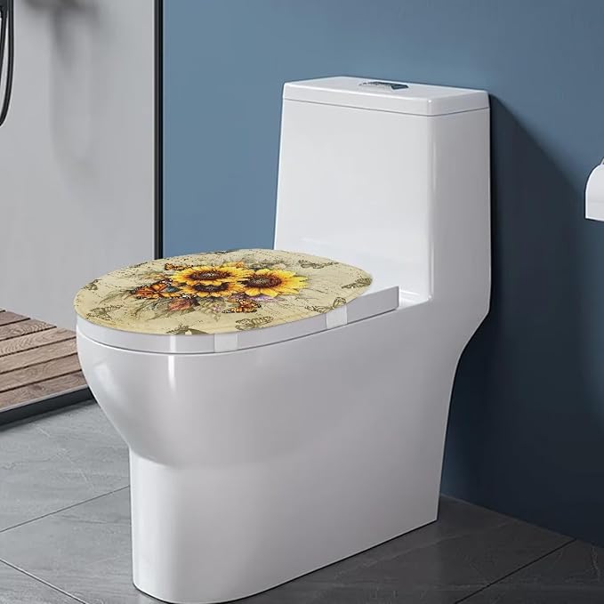 Sunflower Toilet Seat Covers Elongated for Bathroom Universal Butterfly Toilet Tank Cover Replacement Washable Dust Covers Universal Toilet Tank Cover,Easy to Clean