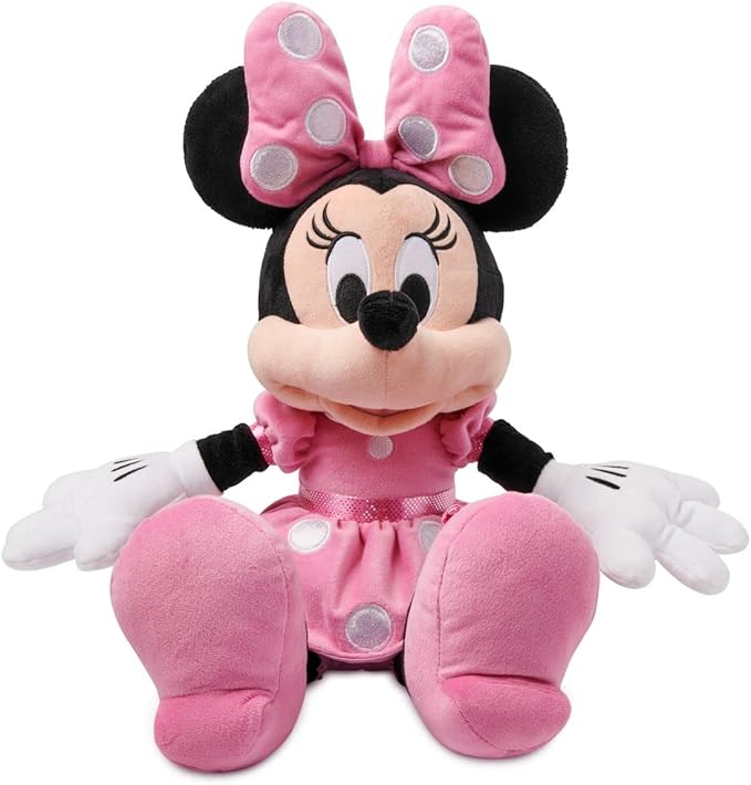 DISNEY STORE Official Minnie Mouse Pink Dress Medium Soft Toy for Kids, Cuddly Character with Fuzzy Texture and Embroidered Details, Disney Plushy Suitable for All Ages.