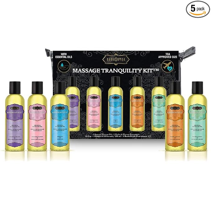 KAMA SUTRA Aromatics Massage Oils – Set of 5 Bottles 2 fl oz Each, Rich Blend of Essential Oils - Sore Muscle Massage Oil for Body - Natural Therapy Oil - Warming, Relaxing, Sensual Massage, Valentine
