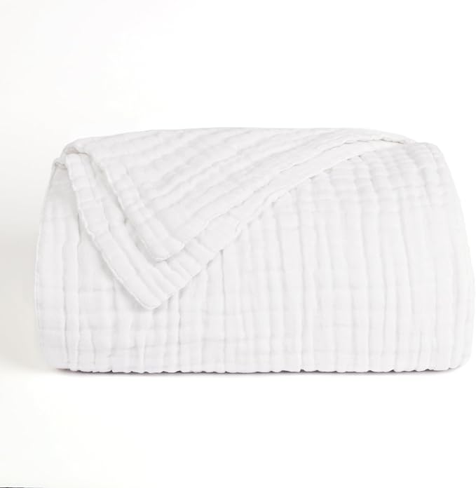 Love's cabin 100% Cotton Muslin Blanket, 6 Layer Lightweight Breathable Gauze Throw Blanket 50 x 60 Inches, Soft All Season Blanket for Couch, Bed, Sofa, White