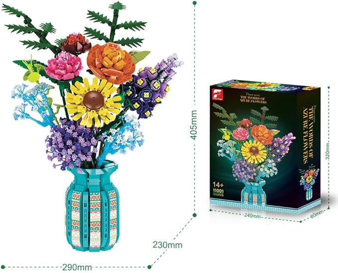 Pashion Sunflower Building Set DIY – 1583 PCS Artificial Flower with Vase, Creative Home Decor & Gift for Women, Adults