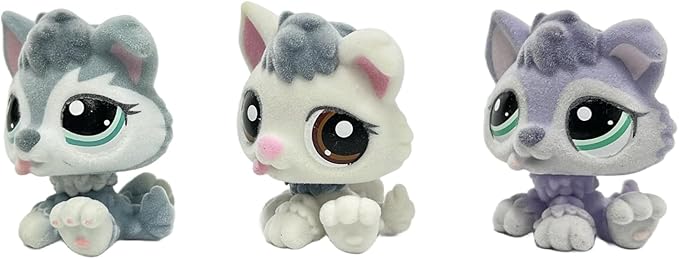 3pcs/Set Custom Flocked Pet Shop Toys Short Hair Cat Kitten Collie Great Dane Cocker Spaniel Dachshund Puppy Dog OOAK Compatible with LPS (#2036 and 2439 and 1810)