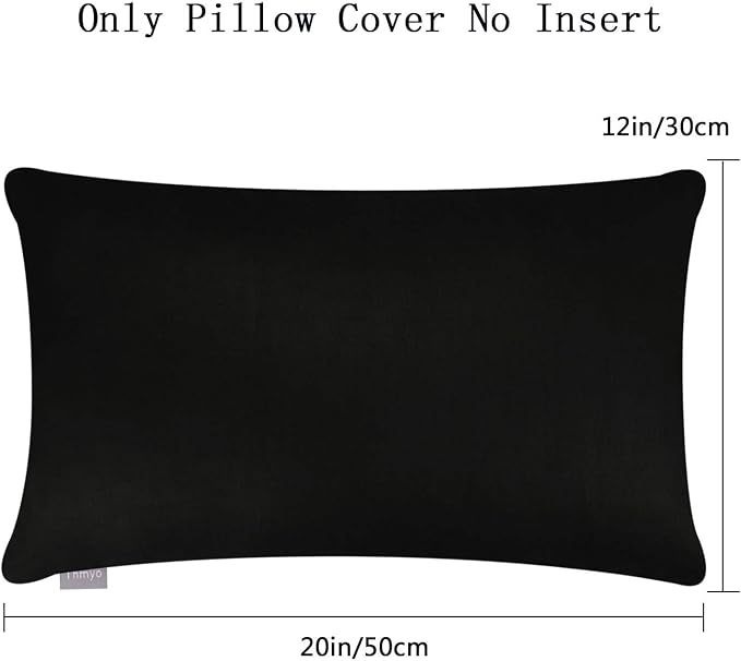 Thmyo 4-Pack 100% Cotton Lumbar Comfortable Solid Decorative Throw Pillow Case Rectangle Cushion Cover Sublimation Blank Pillow Covers Christmas DIY Throw Pillowcases for Sofa(12x20inch/30x50cm,Black)