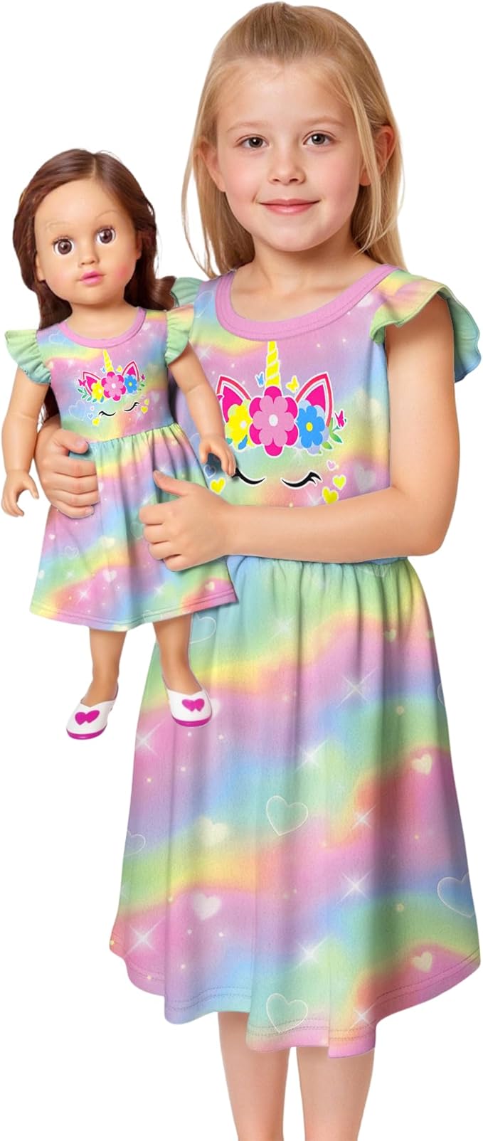 LQSZ Doll and Girl Matching Princess Dress Outfits for Girls and 18" Matching Doll and Girl Clothes