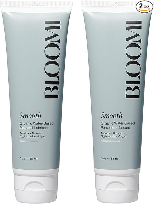 Bloomi Smooth Water-Based Lube - pH-Balanced, Non-Sticky Personal Lubricant for Women & Couples - Sensitive Skin-Friendly, Compatible with Latex & Polyisoprene - Organic & Fragrance-Free - 2-Pack, 3oz