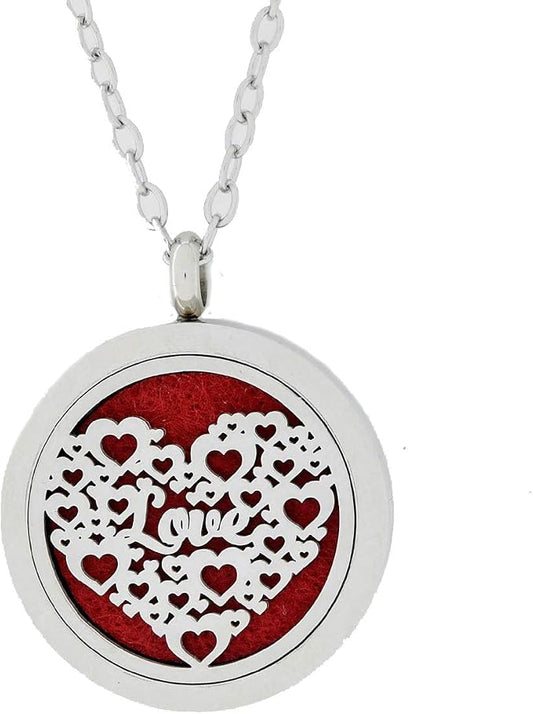 Aromatherapy Essential Oil Diffuser Stainless Steel 30MM Silver Magnetic Locket Pendant 2 Sizes Chain Necklace, Refill Pads & Diffuser Bracelet in a Velvet Bag (Loveheart)