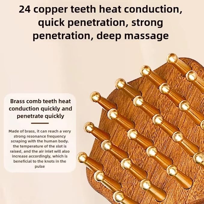 Vctitil 24teeth Copper Head Massager, Sturdy Meridian Point Massage Brush with Wooden Handle, Handheld Chinese SPA Gua Sha Tool