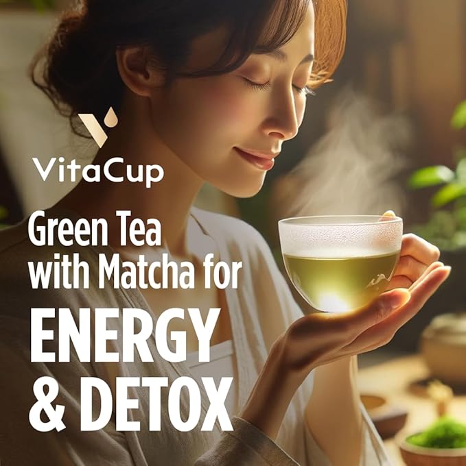 VitaCup Green Tea Pods, Enhance Energy & Detox with Matcha, Moringa, B Vitamins, D3, Keto, Paleo, Vegan, Single Serve Pod, Compatible with Keurig K-Cup Brewers,64 Ct