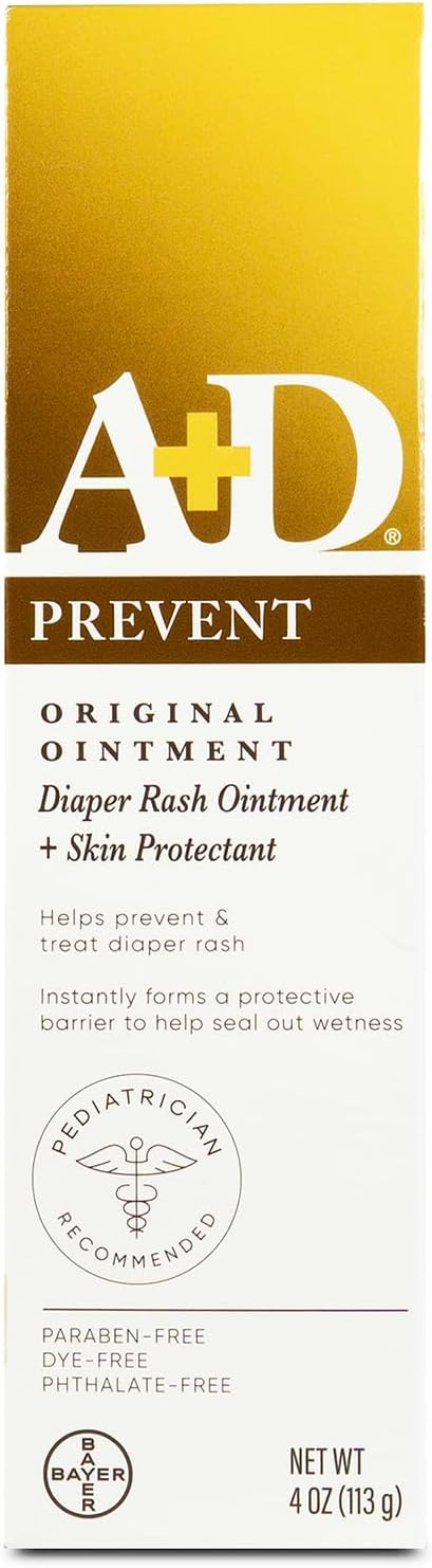A+D Original Diaper Rash Ointment Prevents & Treats Diaper Rash, Moisturizing Skin Protectant with Vitamins A & D, Healing Skin-Ointment for Dry and Cracked Skin 4oz (Pack of 2)