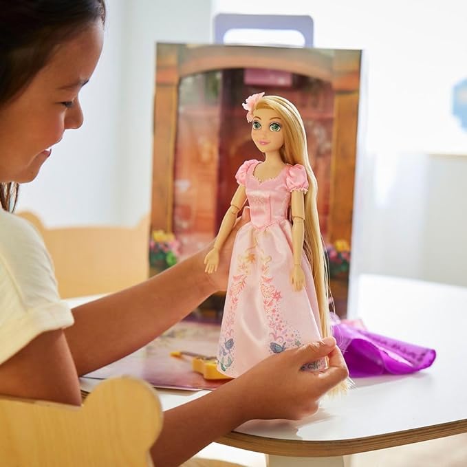 Disney Store Girl's Princess Story Doll (Rapunzel from Tangled) 11 Inches, Includes Coloring Book and Additional Dress, Princess Doll in Classic Outfit, Princess Toys