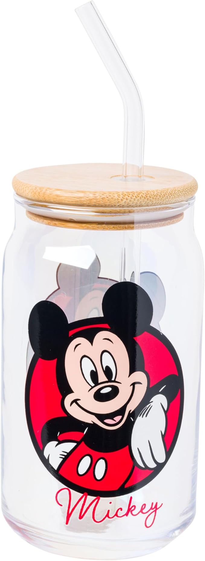 Silver Buffalo Disney Mickey and Friends Featuring Minnie 2 Pack Glass Jar Tumbler with Bamboo Lid and Glass Straw, 16 Ounces