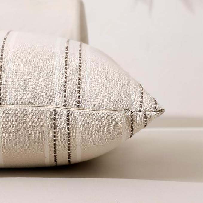 Hckot Striped Throw Pillow Covers 18x18 Set of 2 Charcoal Pillow Covers | Farmhouse Decorative Pillows Textured Linen Square Cushion Covers for Sofa Couch Bed Living Room Decor