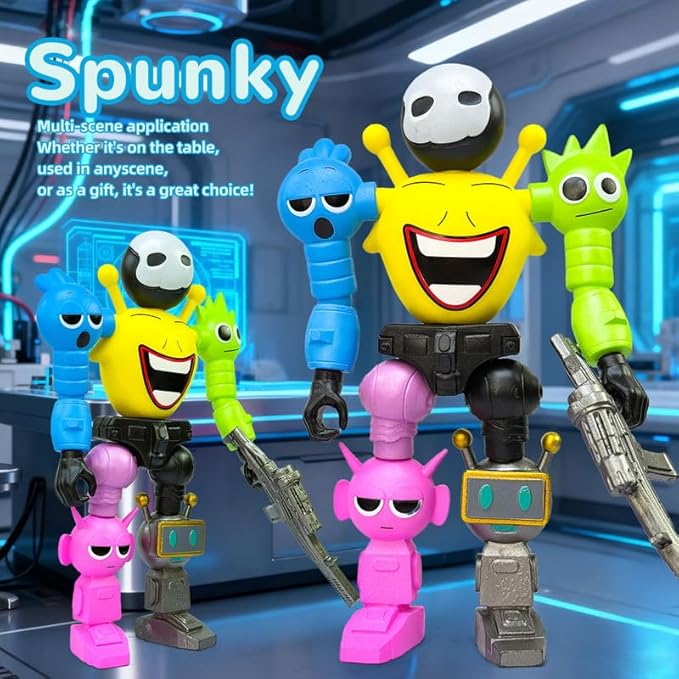 7 Inch Spunky Action Figure - Sprunky Toys Poseable & Detachable Joints Robot, Vibrant Surrealist Collectible for Sprunky Birthday Decorations, Desk Toys & Spunky Gifts (Color-B)
