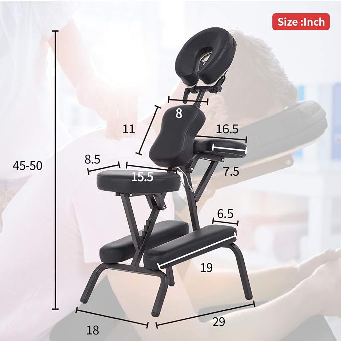 Portable Massage Chair for Tattoo and Spa Foldable Massage Therapy Chair with Adjustable Face Cradle High-Density Cushion Lightweight Design with Carrying Bag Ideal for Salon Use (Black)