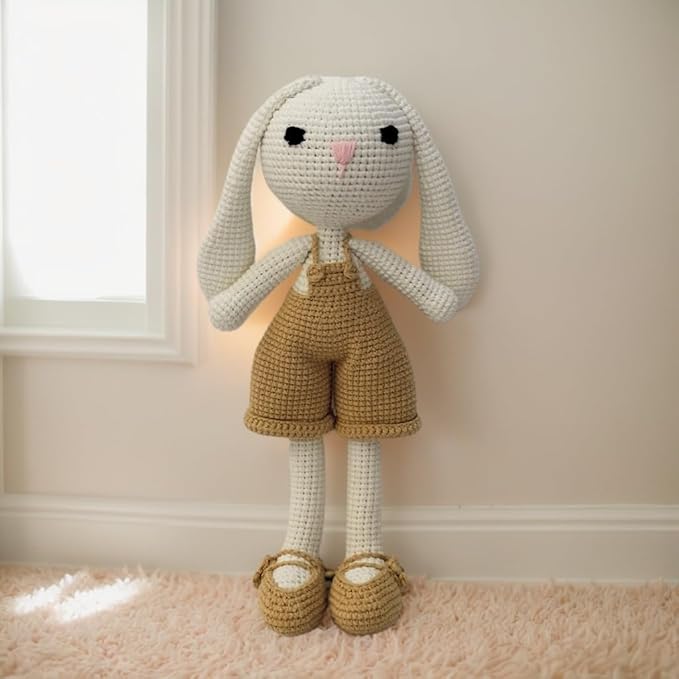 Handmade Soft Bunny Stuffed Animal - Crochet Baby Rattle - Bunny Stuffed Animal - Cotton Knitted Sleep Toy - Stuffed Animals for Babies(11 Inches)