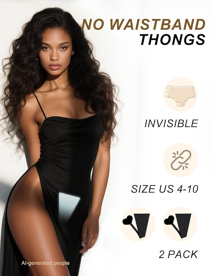 Adhesive C-String Thongs 2-Pack Invisible Underwear for Women with VPL-Free Design Reusable No Belt Thong
