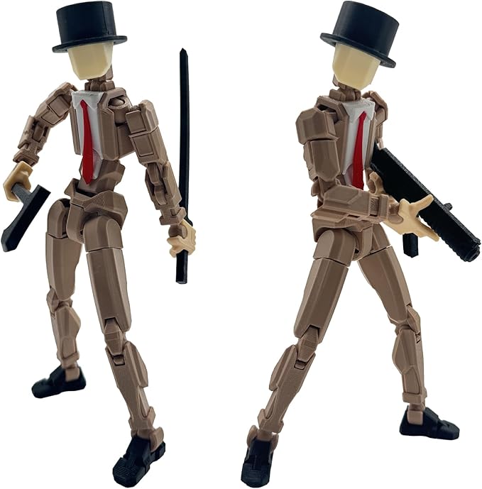 3D Printed 8.13-inch Action Figure Dummy-Mici20, Full Body Mechanical Movable Toy, Multiple Accessories, Desk Decoration (3 HandsType, Bracket, Weapons, Armour) (Apricot)