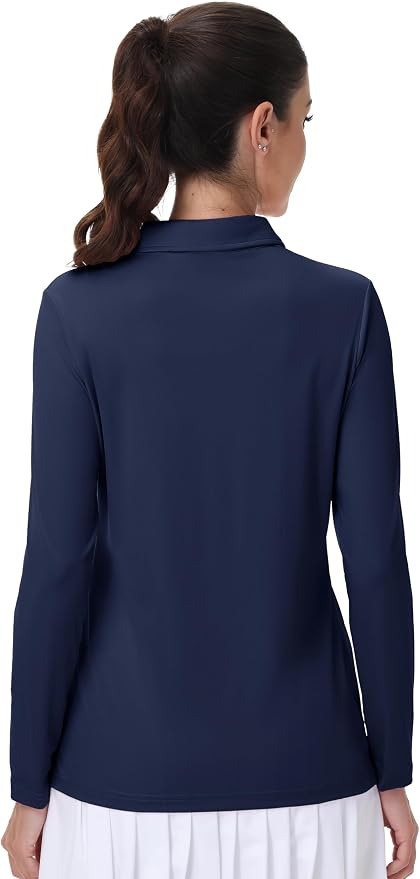 MAGCOMSEN Long Sleeve Polo Shirts for Women Golf Tops with Collar Work | UPF 50+ Sun Protection, 4 Buttons, Moisture Wicking, Breathable, 4-Way Stretch, Collared, Quick Dry, Active, Casual, Tennis