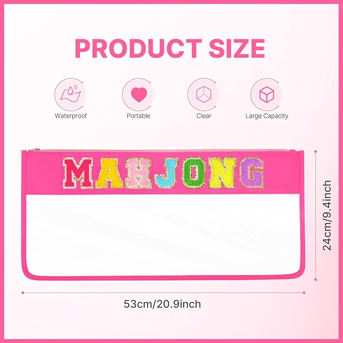eurovicky Clear Waterproof Mahjong Bag, Empty Mahjong Tile Bag with Zipper Mahjong Case for American Mahjong Set, Case Only (Vibrant Rosered)