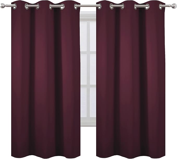LEMOMO Burgundy Red Blackout Curtains 42 x 63 Inch Length/Set of 2 Curtain Panels/Thermal Insulated Room Darkening Blackout Curtains for Bedroom
