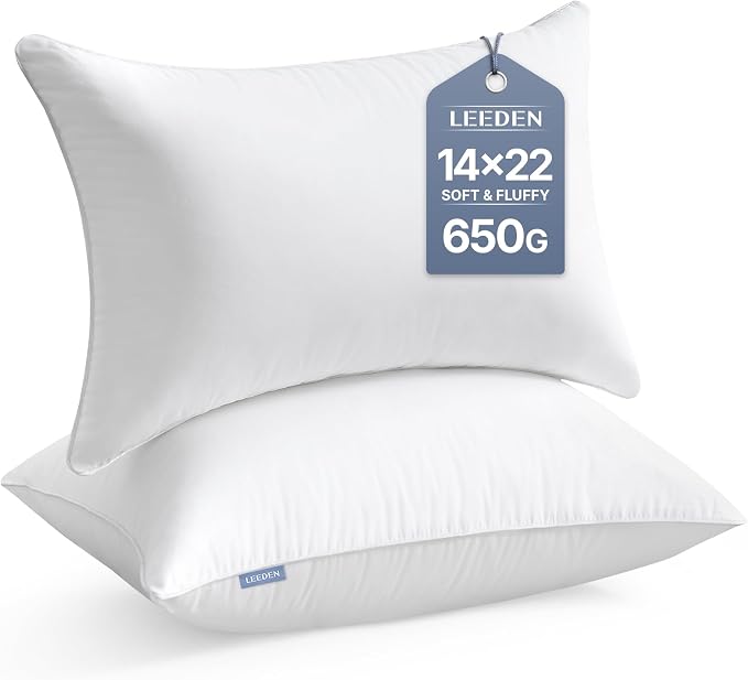 Leeden 14x22 Lumbar Pillow Inserts Set of 2, Decorative Rectangular Throw Pillow Inserts with 100% Cotton Cover, Fluffy Couch Pillows for Sofa, Bed & Home Decor