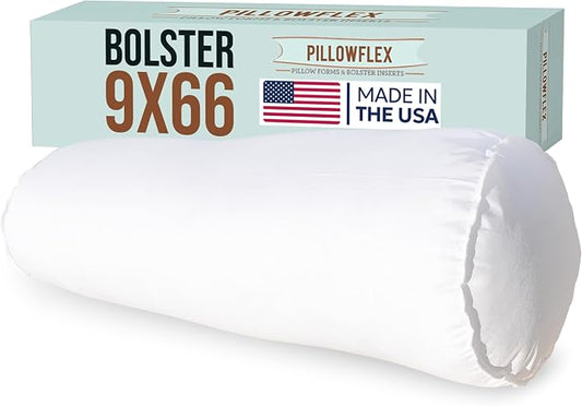 Pillowflex Bolster Pillow (9x66) - Round Roll Pillow Bolster Insert, Plush Polyester-Filled Insert for Decorative Shams, Odorless, Lint and Dust-Free Polyester Filling, No Lumps - (White)