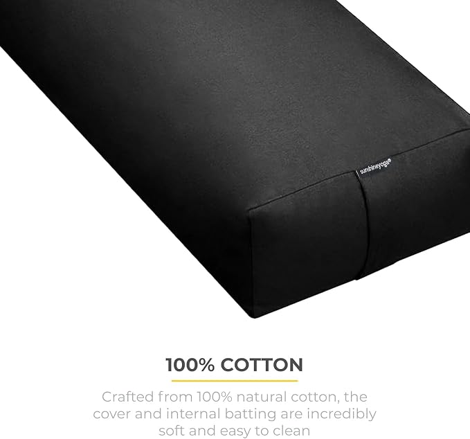 Extra Firm Large Yoga Bolster, 24" x 12" x 6" Cinched OR Zippered Yoga Pillow, Rectangular Cotton Cushion With Removable Cover for Studios, 1 Pack or 2 Pack
