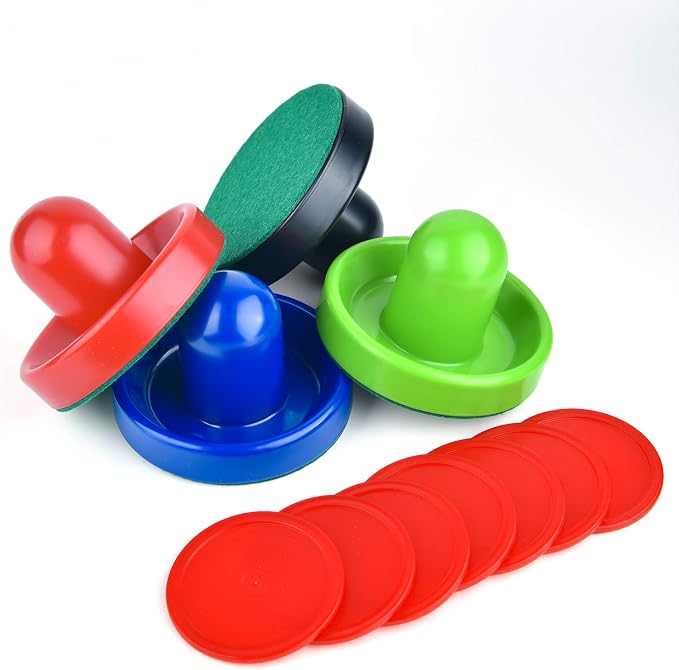 Coopay Air Hockey Pushers and Pucks, Air Hockey Paddles, Goal Handles Paddles Replacement Accessories for Game Tables (4 Striker, 8 Red Puck Pack)