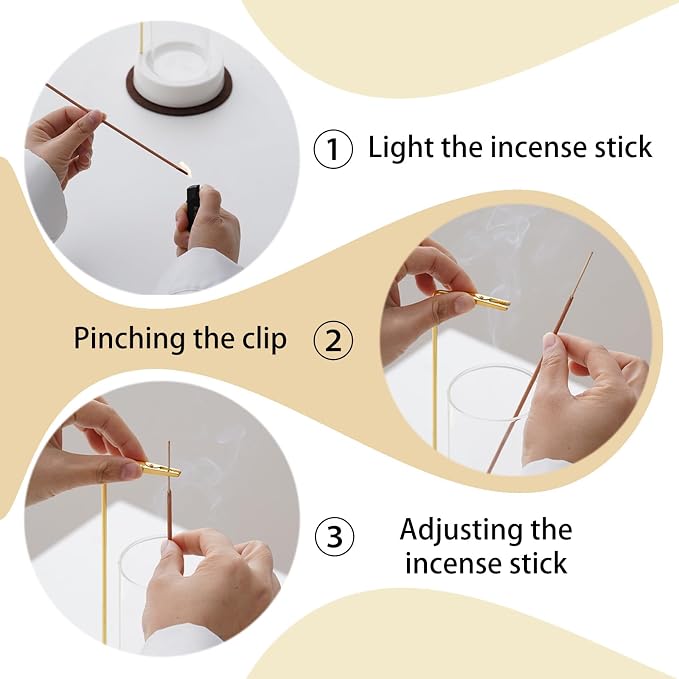 CEREMONY Incense Holder, Ceramic Incense Holder for Sticks with Glass Ash Catcher, Incense Burner for Meditation Yoga Spa Room Decor(Beige)
