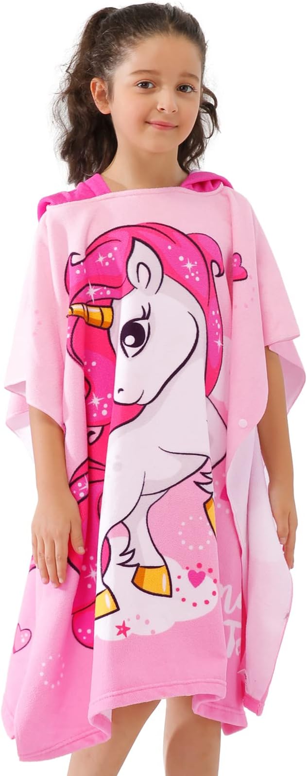NovForth Kids Beach Towel for Boys Girls, Pink Unicorn Hooded Bath Towel Wrap, Toddler Pool Towel with Hood