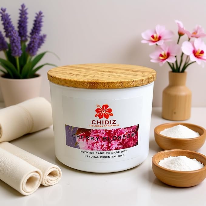 Cherry Blossom Soy Scented Candles | Large 1 Wick Jar Candle | Up to 45 Hours Burning Time | Relaxing Aromatherapy Candles | Housewarming Gift for Women and Men (Medium, Cherry Blossom)